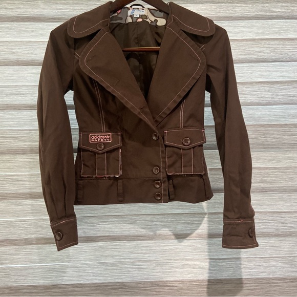 Adidas Originals Safety Brown Pink Trefoil Button Up Jacket w/o Belt S - Picture 1 of 8